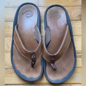Olukai Ohana Brown Leather Flip Flops